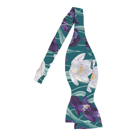 Large White & Purple Tulips Teal Bow Tie