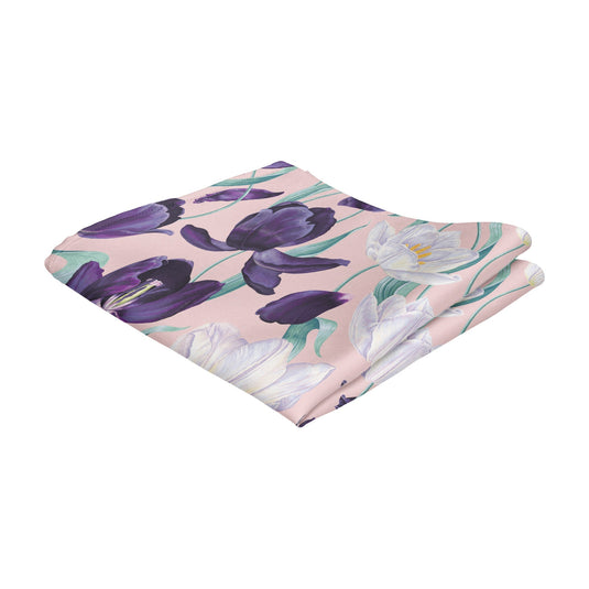 Large White & Purple Tulips Blush Pink Pocket Square