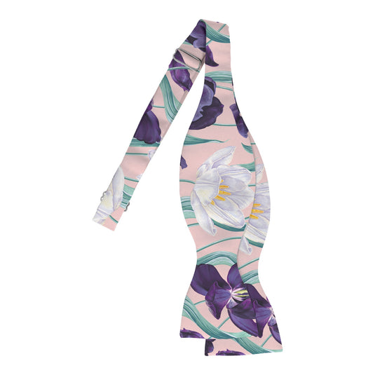 Large White & Purple Tulips Blush Pink Bow Tie