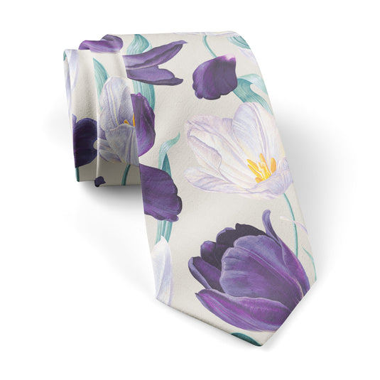 Large White & Purple Tulips Parchment Tie