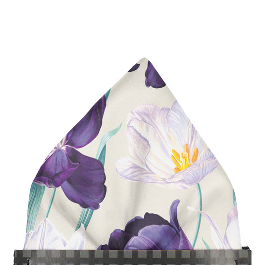 Large White & Purple Tulips Parchment Pocket Square