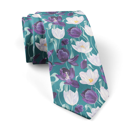 Blooming Tulip Flowers & Petals Teal Tie