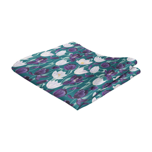 Blooming Tulip Flowers & Petals Teal Pocket Square