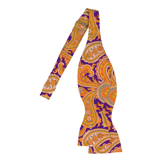 Bold Orange & Violet Purple Paisley Print Bow Tie