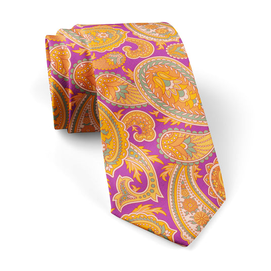 Bold Orange & Fuchsia Pink Paisley Print Tie