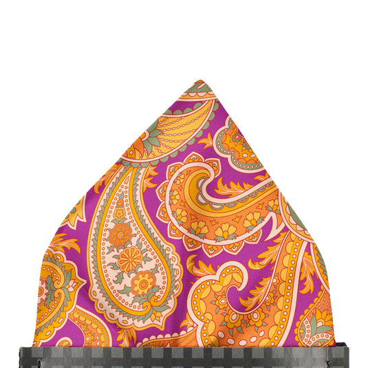 Bold Orange & Fuchsia Pink Paisley Print Pocket Square