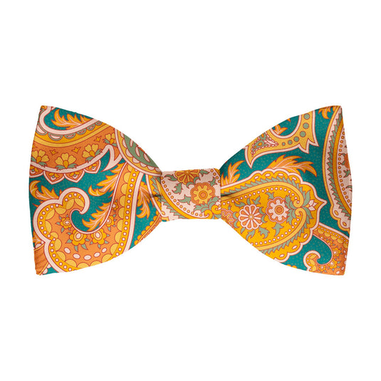 Bold Orange & Teal Blue Green Paisley Print Bow Tie
