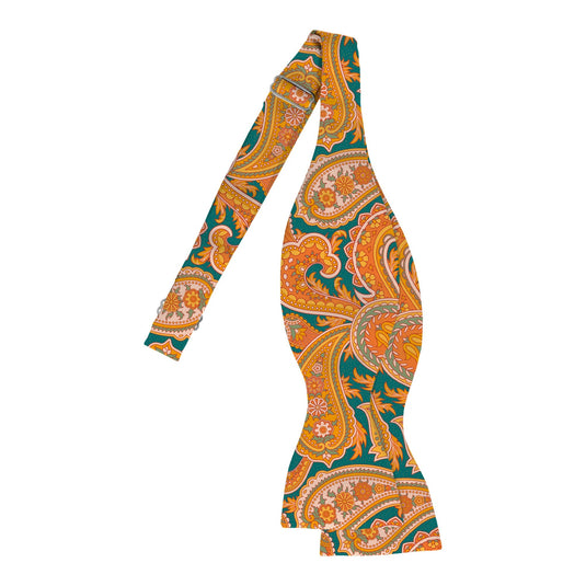 Bold Orange & Teal Blue Green Paisley Print Bow Tie