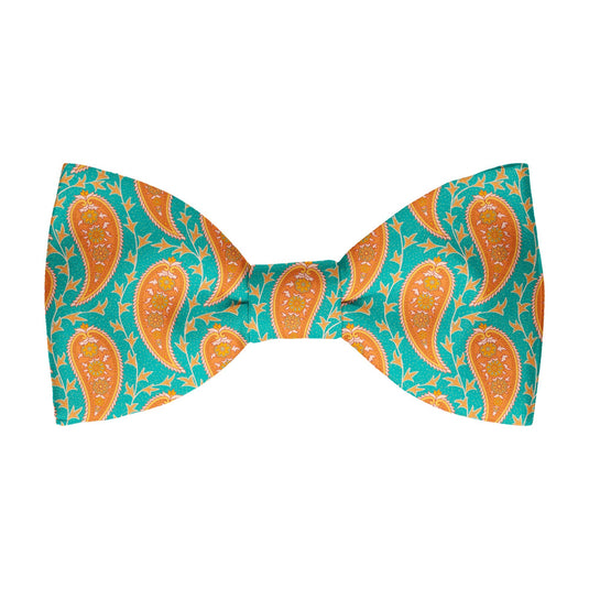 Orange and Teal Dancing Paisley Bow Tie