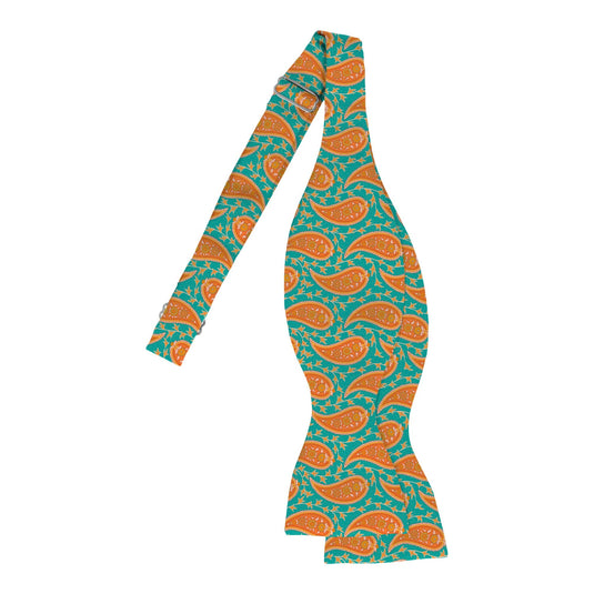 Orange and Teal Dancing Paisley Bow Tie
