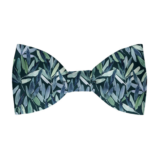 Abstract Watercolour Leaves Dark Blue and Green Bow Tie