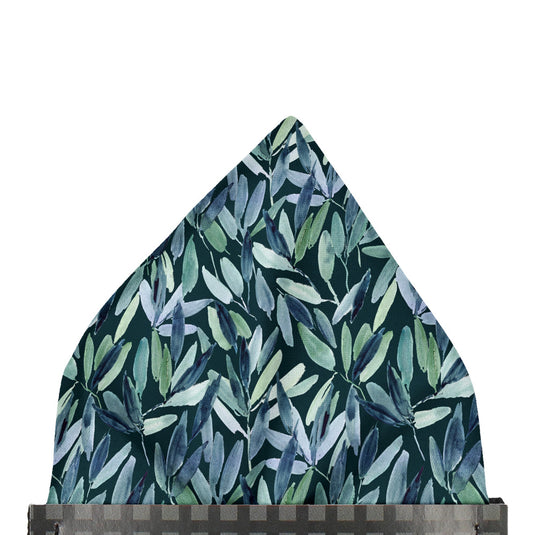 Abstract Watercolour Leaves Dark Blue and Green Pocket Square