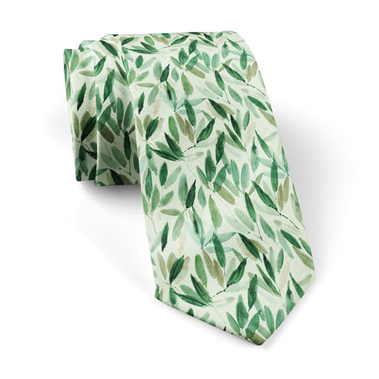 Green Watercolour Leaves Tie