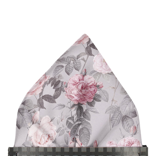 Vintage Floral Roses Soft Pink and Grey Pocket Square