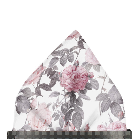 Vintage Floral Roses Pale Pink and White Pocket Square