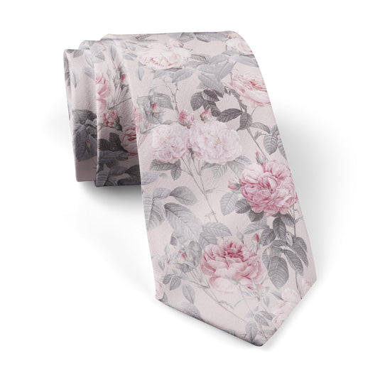 Vintage Floral Roses Blush Pink Tie