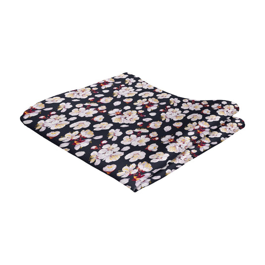 Small Pink Cherry Blossom Midnight Blue Pocket Square
