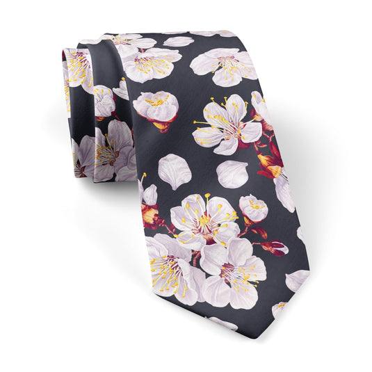 Large Pink Cherry Blossom Midnight Blue Tie