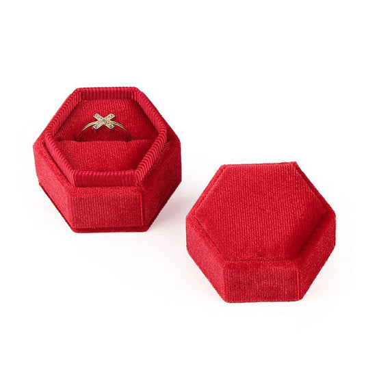 Hexagon Velvet Single Ring Box Bright Red