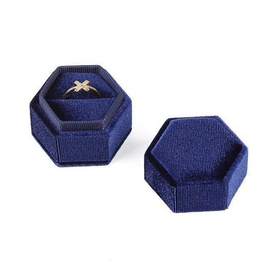 Hexagon Velvet Single Ring Box Indigo Blue