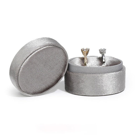 Oval Velvet Double Ring Box Platinum Grey