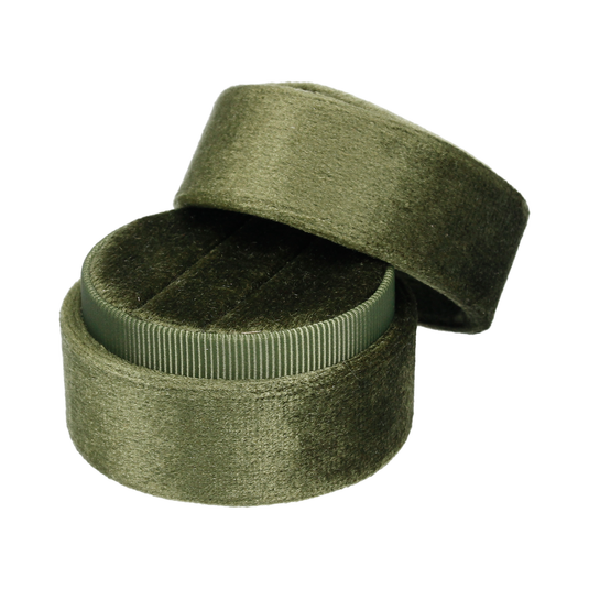 Round Velvet Double Ring Box Olive Green