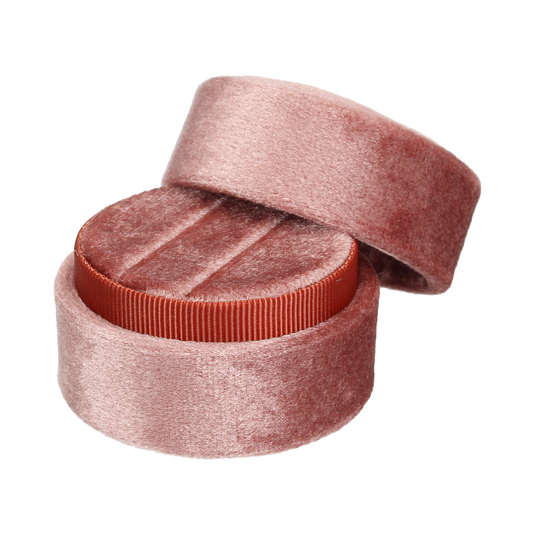 Round Velvet Double Ring Box Rose Pink