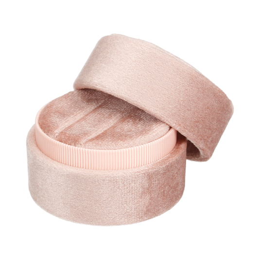 Round Velvet Double Ring Box Pink Champagne