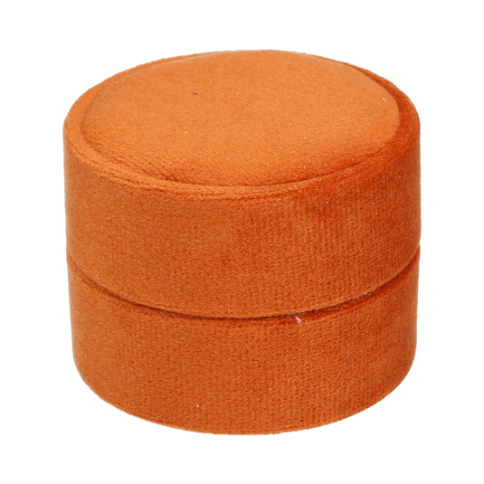 Round Velvet Double Ring Box Copper Orange