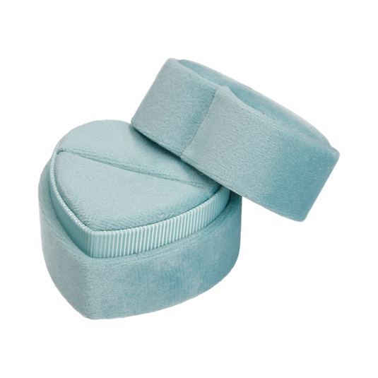 Heart Shaped Velvet Ring Box Duck Egg Blue
