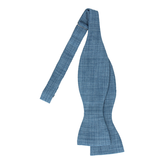 Blue Textured Cotton Linen Bow Tie