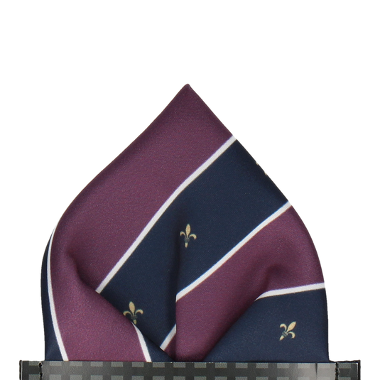 Striped Fleur de Lis Purple Pocket Square - Pocket Square with Free UK Delivery - Mrs Bow Tie