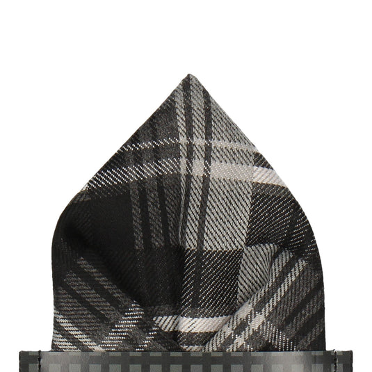 Brushed Cotton Grey Plaid Pocket Square - Pocket Square with Free UK Delivery - Mrs Bow Tie