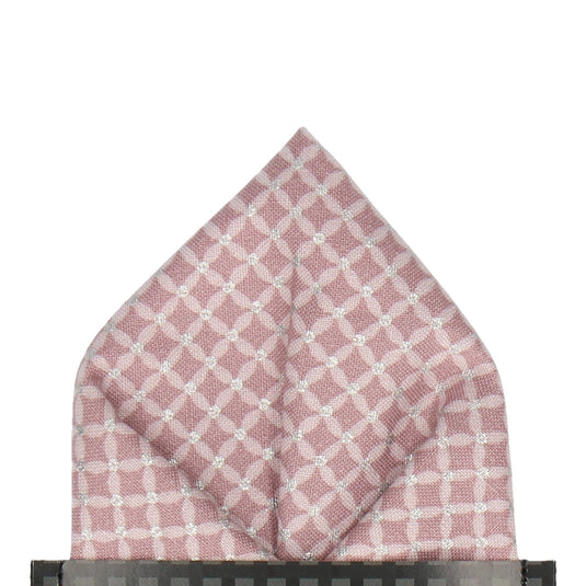 Pink & Silver Cross Check Diamond Pocket Square - Pocket Square with Free UK Delivery - Mrs Bow Tie