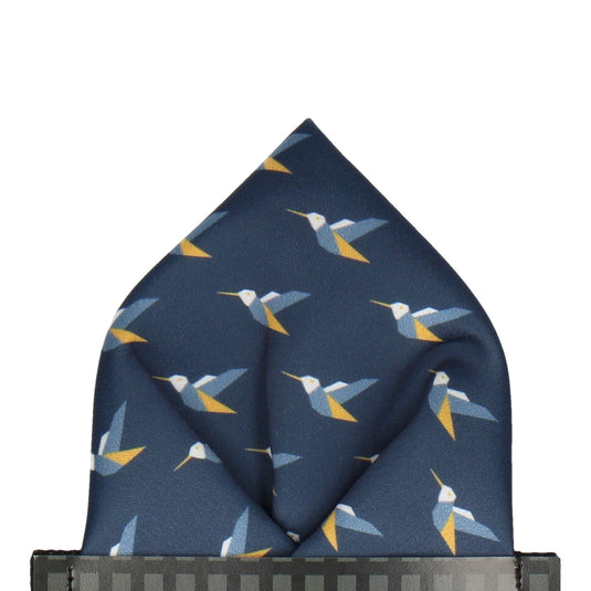 Origami Hummingbirds Navy Blue Pocket Square - Pocket Square with Free UK Delivery - Mrs Bow Tie