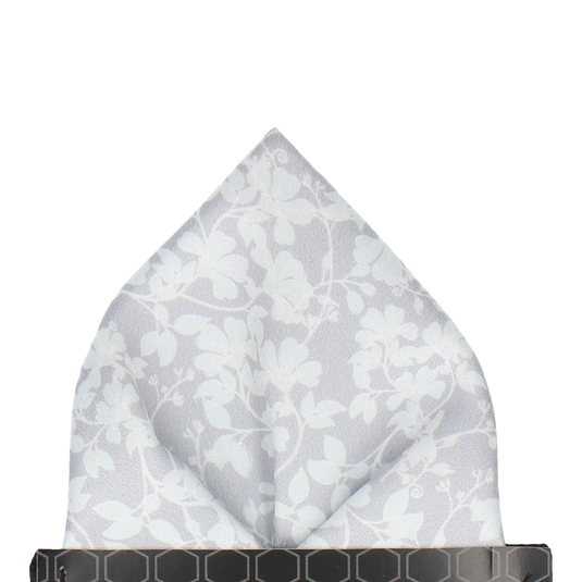Platinum Grey Vine Wedding Floral Pocket Square - Pocket Square with Free UK Delivery - Mrs Bow Tie