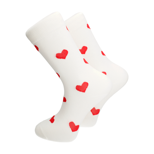 Polka Heart Red & Cream Combed Cotton Socks