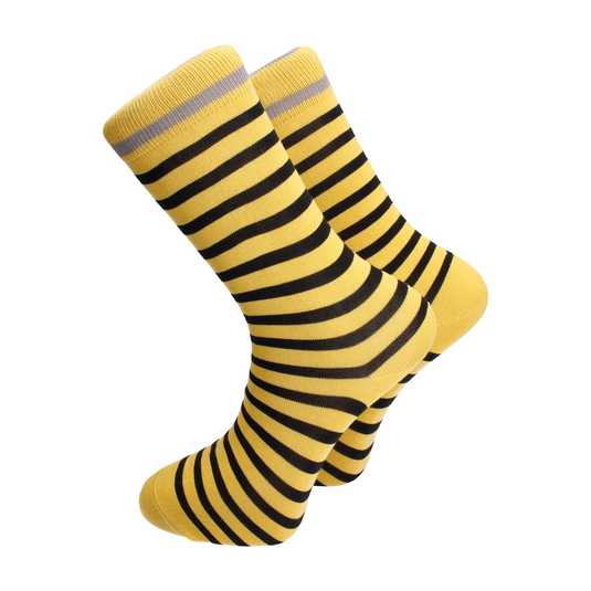 Banded Stripe Mustard Yellow & Black Combed Cotton Socks