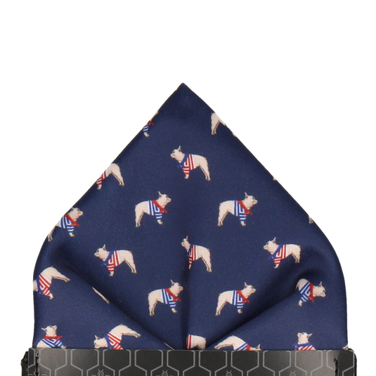 Navy Blue French Bulldog Print Pocket Square - Pocket Square with Free UK Delivery - Mrs Bow Tie