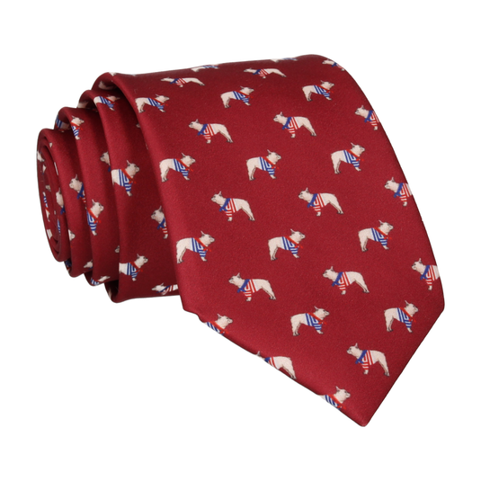 Burgundy Red French Bulldogs Tie - Tie with Free UK Delivery - Mrs Bow Tie