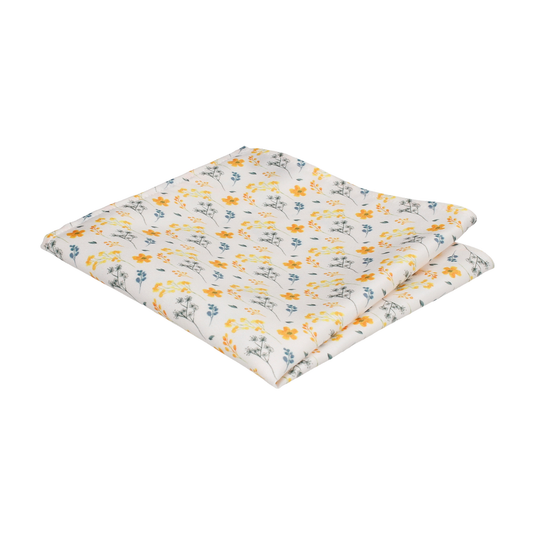 White & Yellow Whimsical Floral Pocket Square - Pocket Square with Free UK Delivery - Mrs Bow Tie