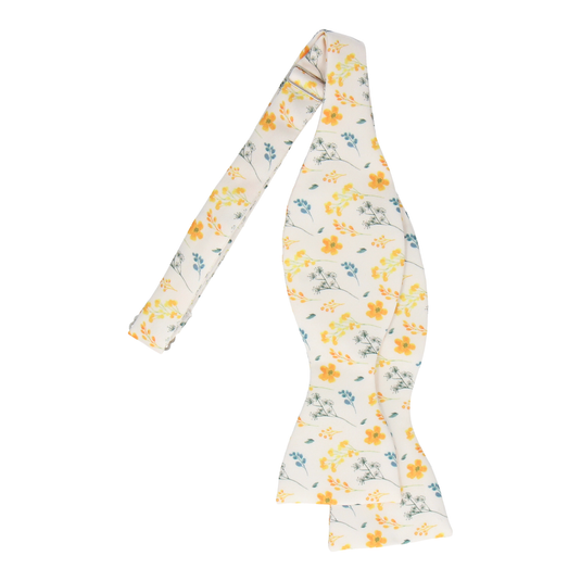 White & Yellow Whimsical Floral Bow Tie - Bow Tie with Free UK Delivery - Mrs Bow Tie