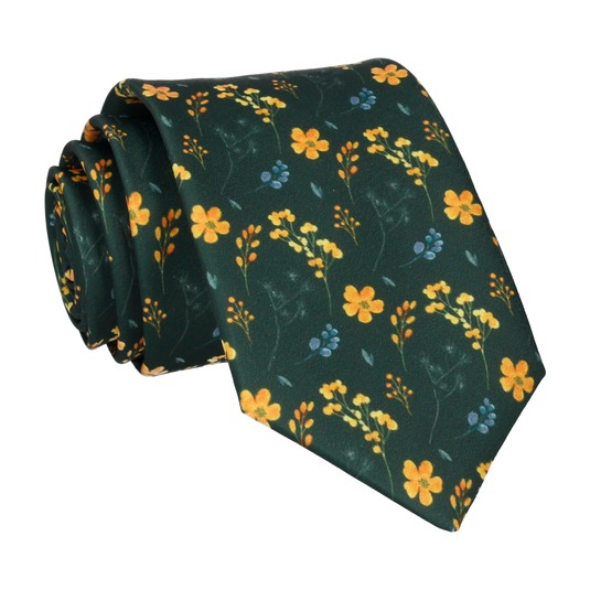 Green & Yellow Whimsical Floral Tie - Tie with Free UK Delivery - Mrs Bow Tie