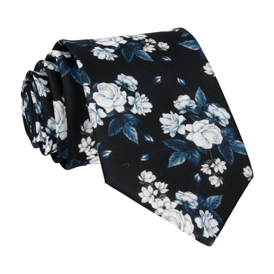 Teal Roses Black Tie - Tie with Free UK Delivery - Mrs Bow Tie