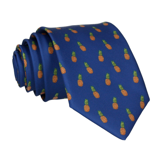 Pineapple Ananas Blue Tie - Tie with Free UK Delivery - Mrs Bow Tie
