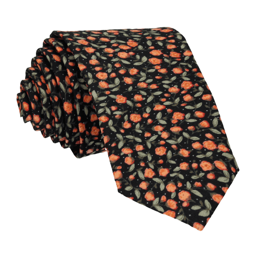 Navy Blue & Amber Ditsy Floral Tie - Tie with Free UK Delivery - Mrs Bow Tie