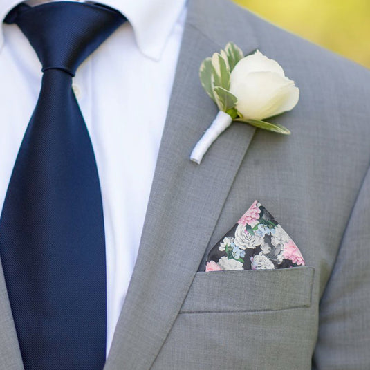 Pink White Floral Blossom Print Pocket Square - Pocket Square with Free UK Delivery - Mrs Bow Tie