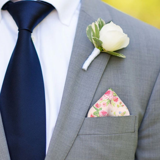Light Pink Floral Chintz Pocket Square - Pocket Square with Free UK Delivery - Mrs Bow Tie