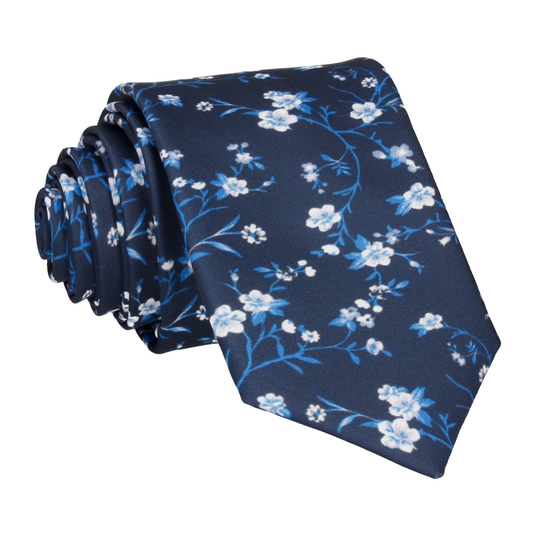 Navy Blue Blossom Floral Tie - Tie with Free UK Delivery - Mrs Bow Tie