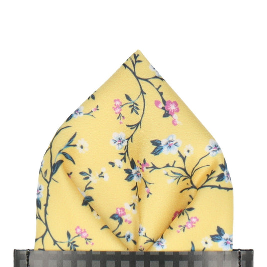 Yellow Blossom Floral Pocket Square - Pocket Square with Free UK Delivery - Mrs Bow Tie